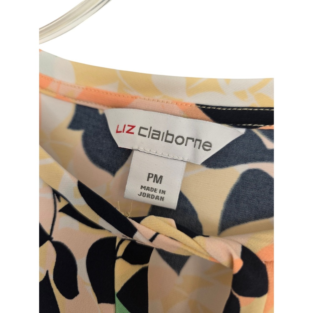 Liz Claiborne Petite Medium PM Papaya Leaf Keyhole Knit Top Elbow Sleeve NWT - Picture 2 of 11
